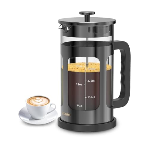 QUQIYSO Coffee Maker 304 Stainless Steel French Press with 4 Filter, Heat Resistant Durable, Easy to Clean, Borosilicate Glass Coffee Press, 100% BPA Free Teapot, 21 ounce, copper