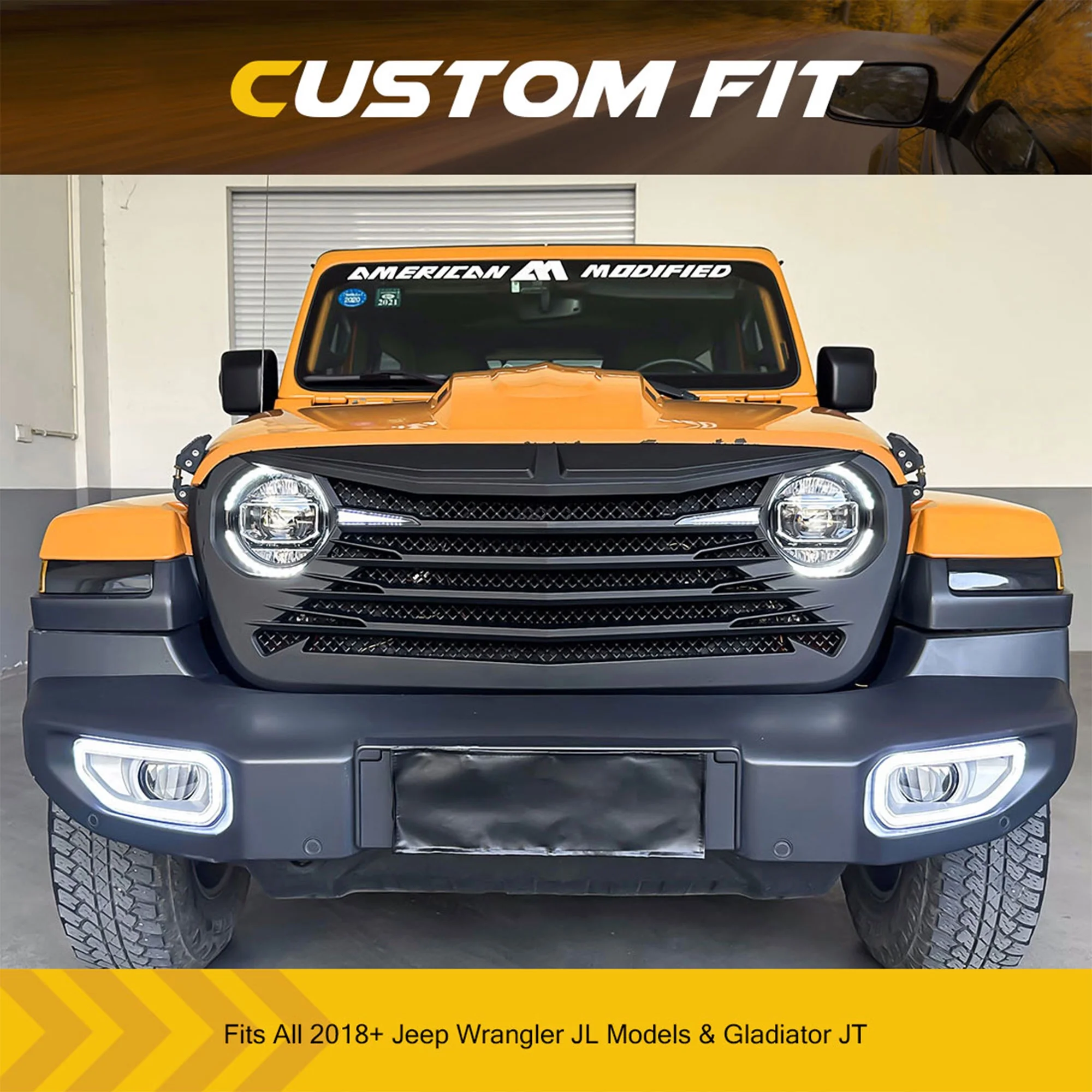 AMERICAN MODIFIED Tomahawk Grille w/DRL for 18-23 Jeep Wrangler/Gladiator