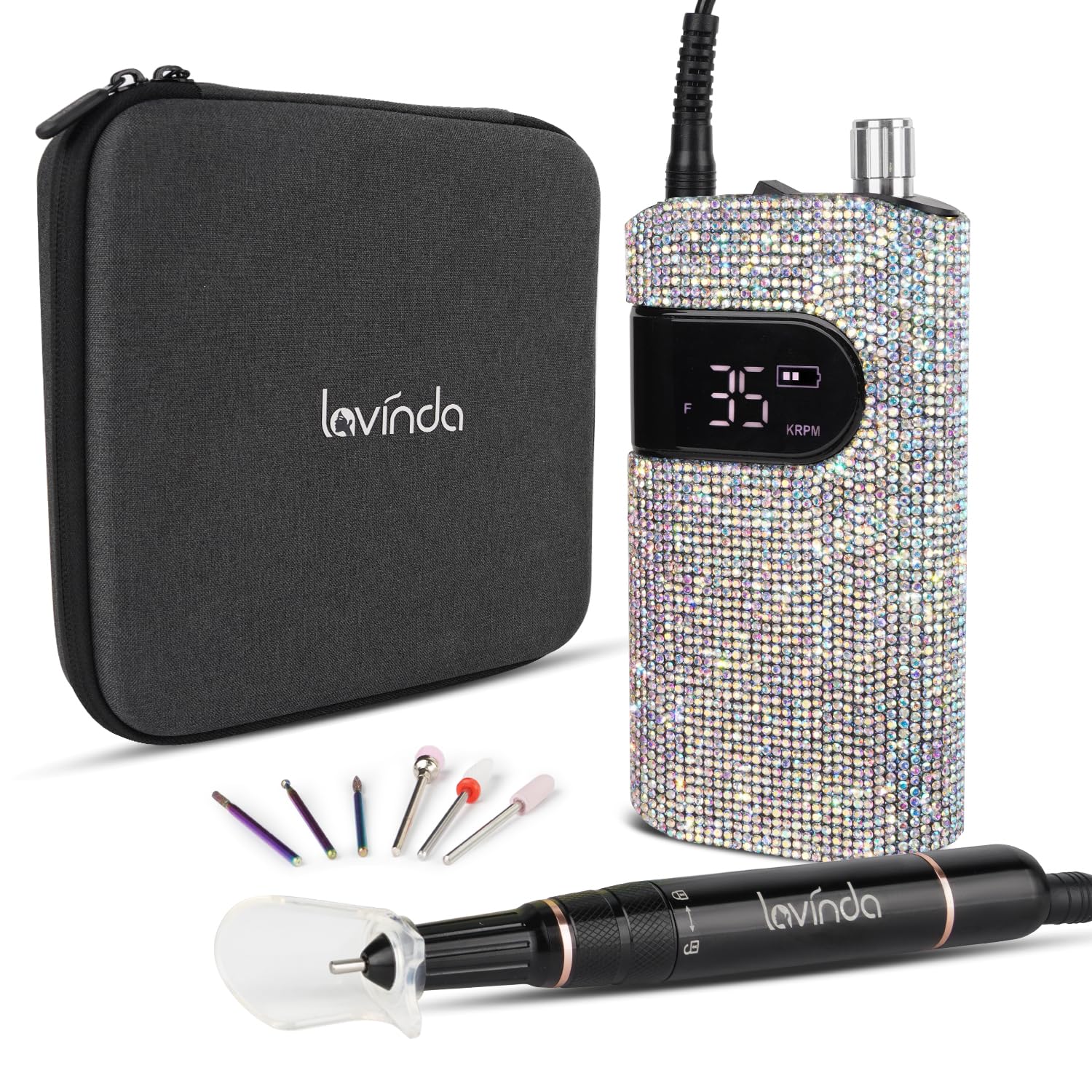 Lavinda Diamond UV LED Nail Lamp & Professional Rechargeable Nail Drill Machine, Manicure Pedicure Tool, Crystal Diamond