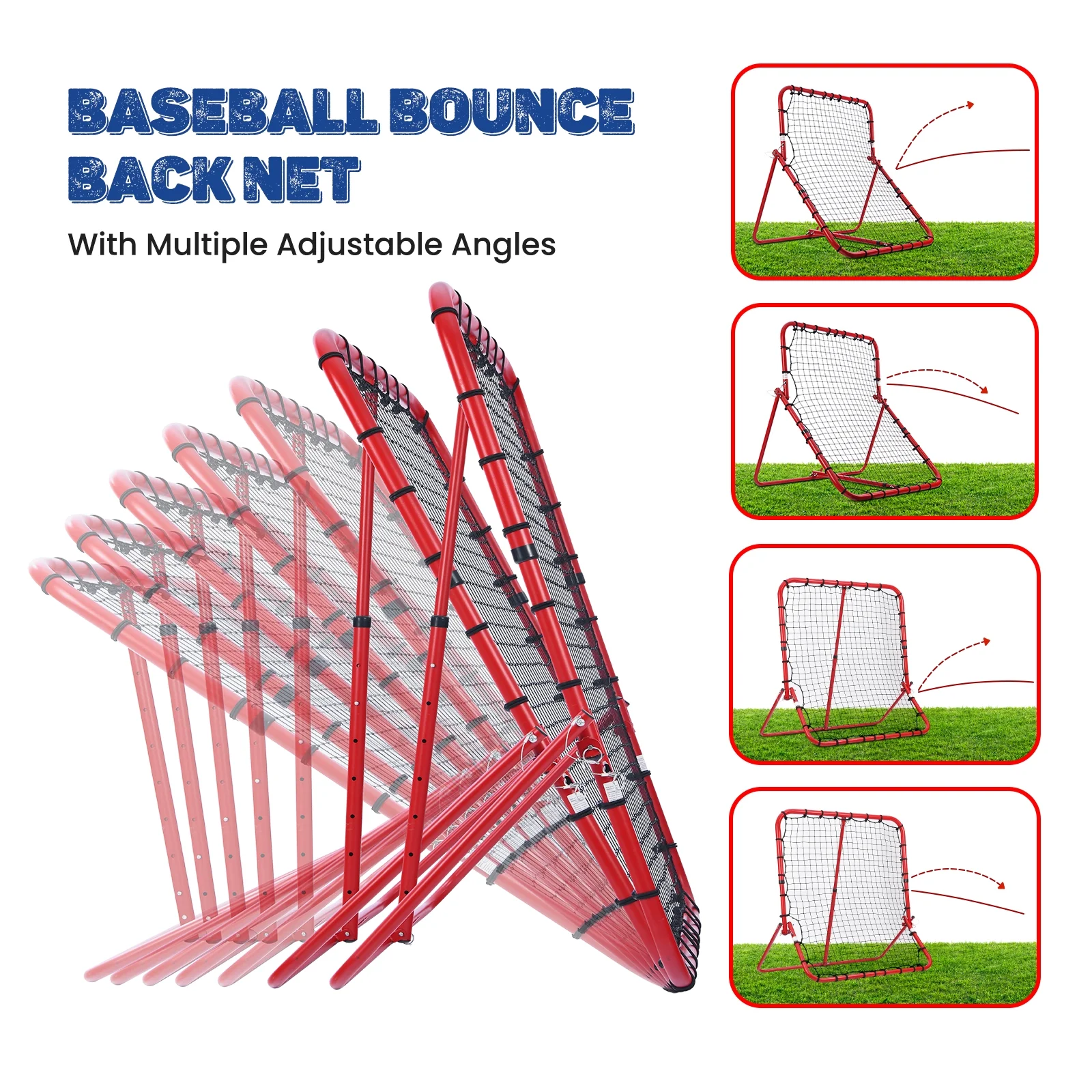 Patiassy Baseball Rebounder Net with Adjustable Angles, Heavy Duty Baseball Softball Bounce Back Net for Pithching, Fielding, Catching and Throwing Training Without Installation