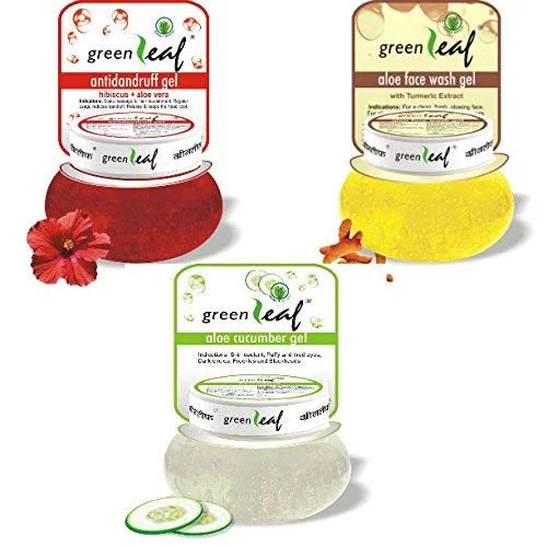 Green Leaf Aloe Face Wash Gel - 120 Gm, Green Leaf Anti Dandruff Gel - 120 Gm, Green Leaf Aloe Cucumber Gel - 120 Gm (Combo Offer Pack)