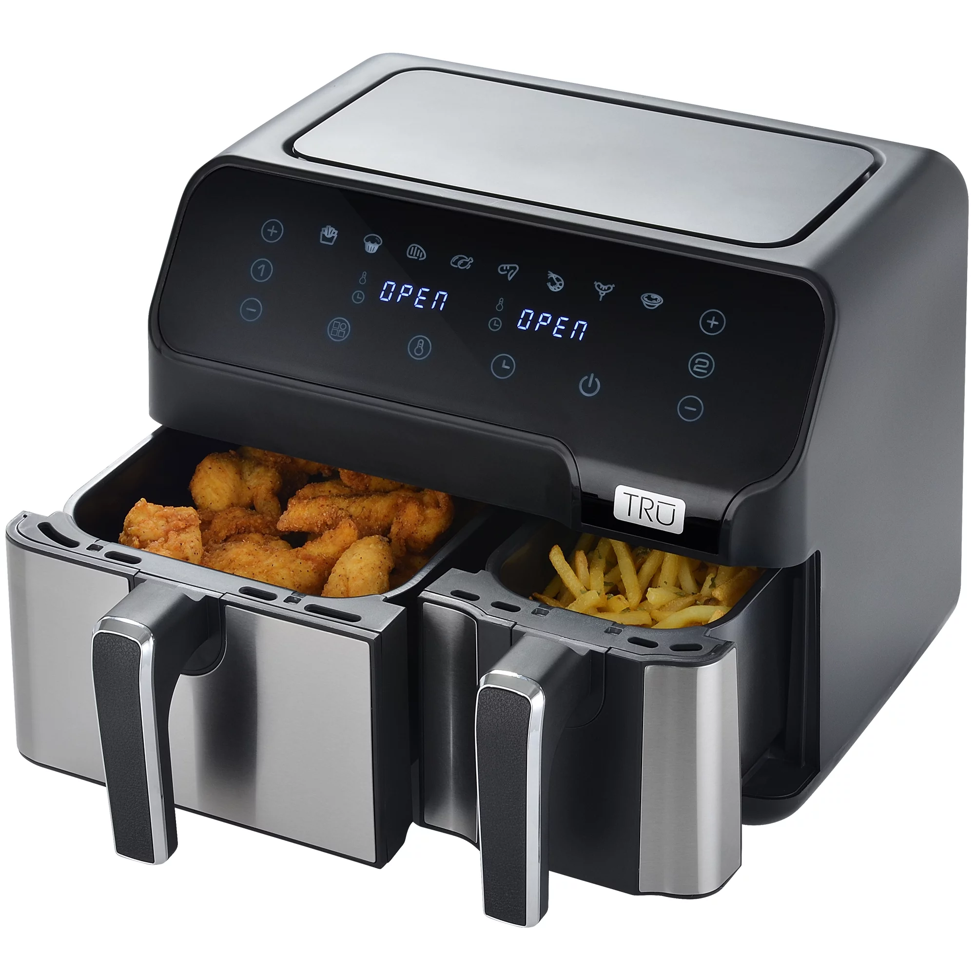 TRU 9 Quart Dual Basket Digital Air Fryer Black and Stainless
