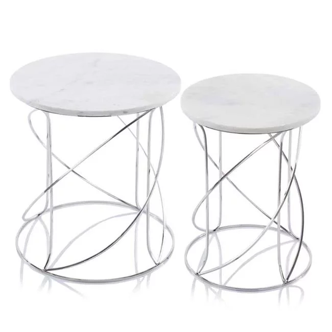 Modern Day Accents  Giro Nested White Marble Table with Buffed - Set of 2