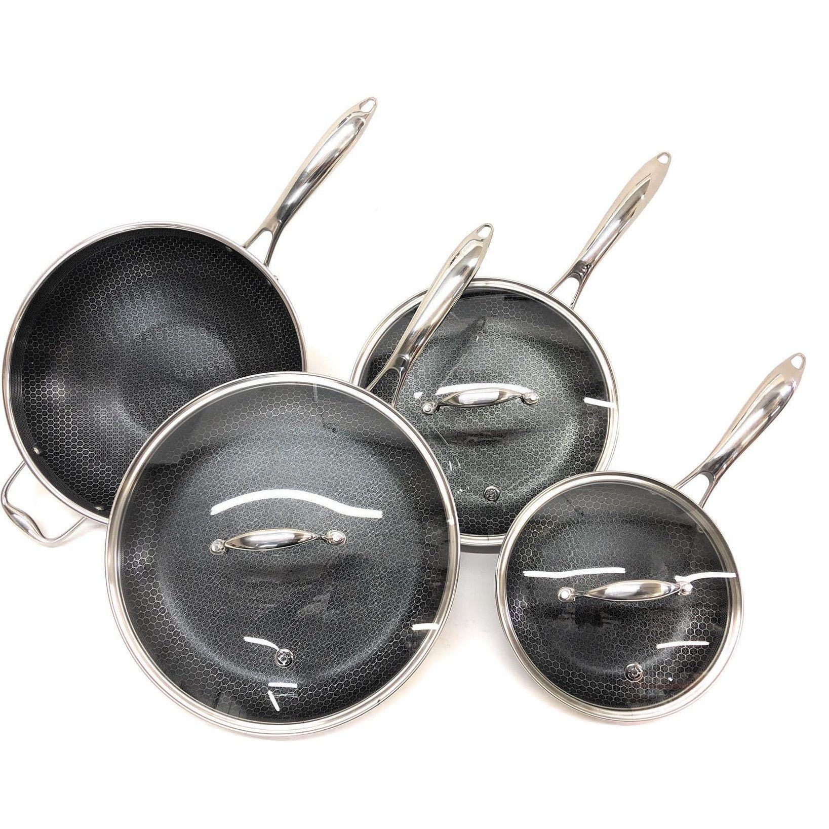 Hexclad Commercial 7 Piece Cookware Pan Set, Hybrid, Nonstick Tri-Ply, Stainless Steel