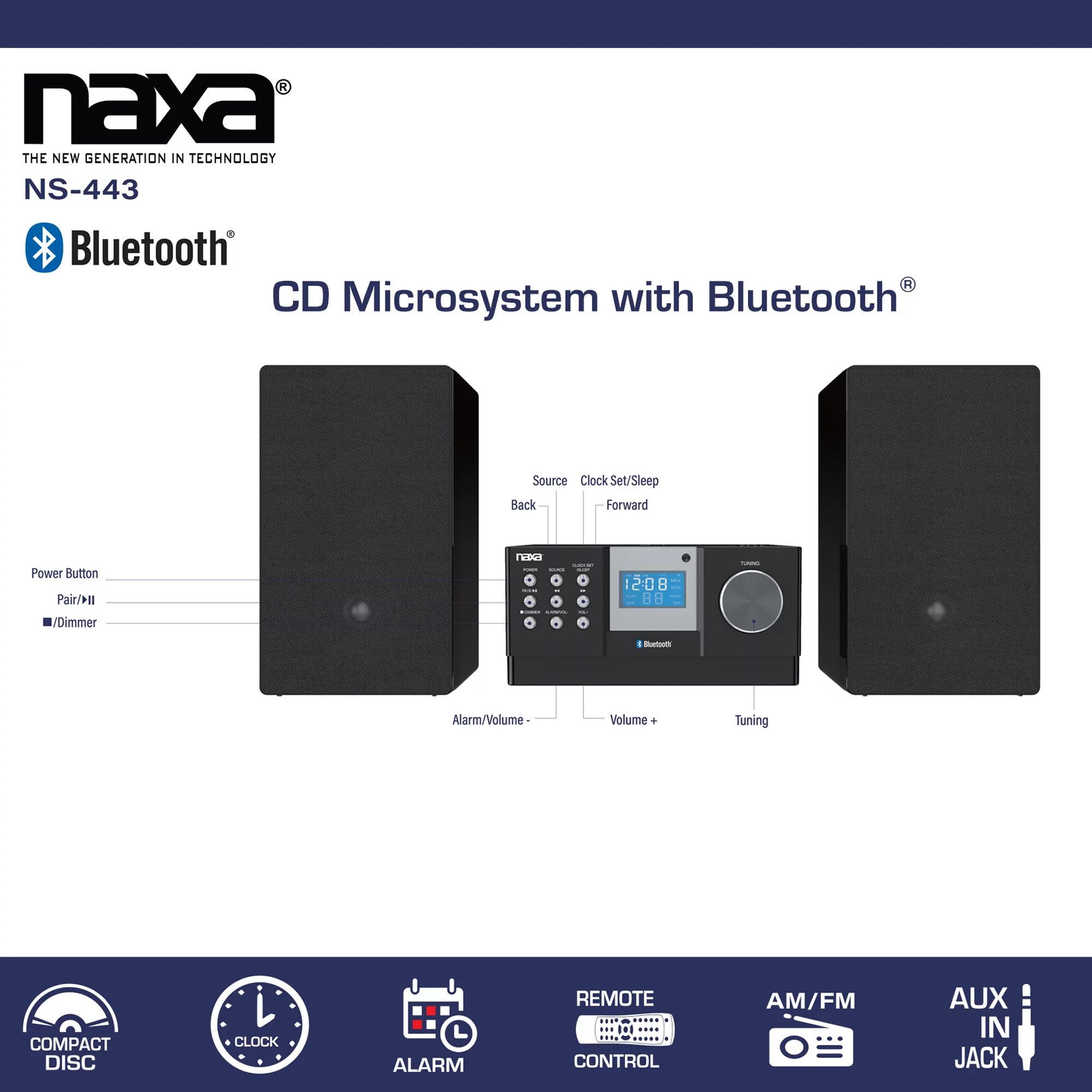 Naxa Electronics CD Home Audio Microsystem with Bluetooth, Black