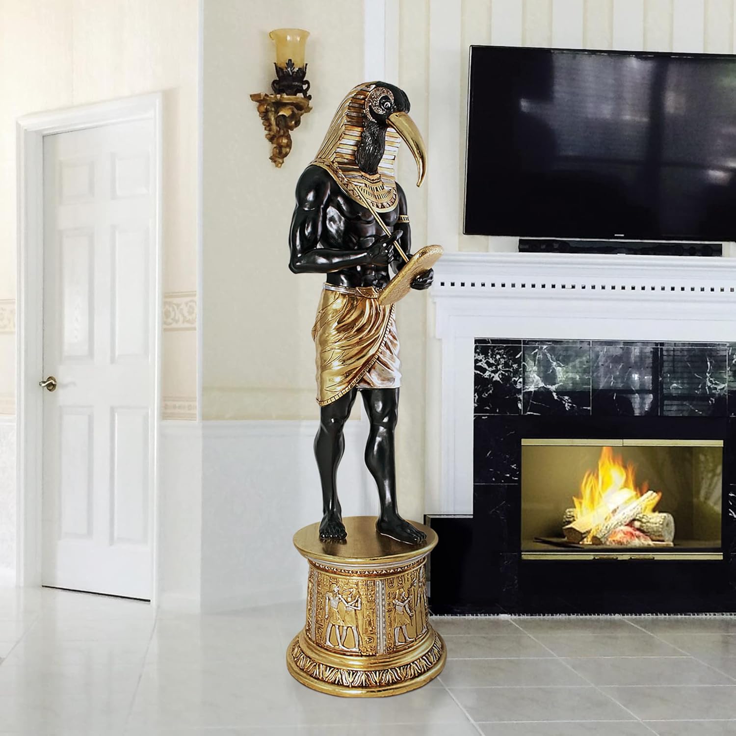 Design Toscano The Egyptian Grand Ruler Life-Size Thoth Statue Atop a Temple Column Mount