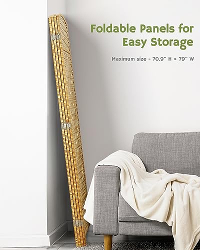 JOSTYLE Folding Privacy Room Divider, 4 Panel Screen Divider 6 ft. Tall Freestanding Extra Wide Rattan Room Partition Wall Separation Dividers, Grey
