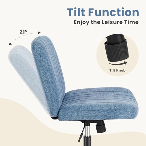 DUMOS Criss Cross Chair Legged Office Wide Comfy Desk Seat, No Wheels Armless Computer Task Seating, Swivel Vanity Home Height Adjustable