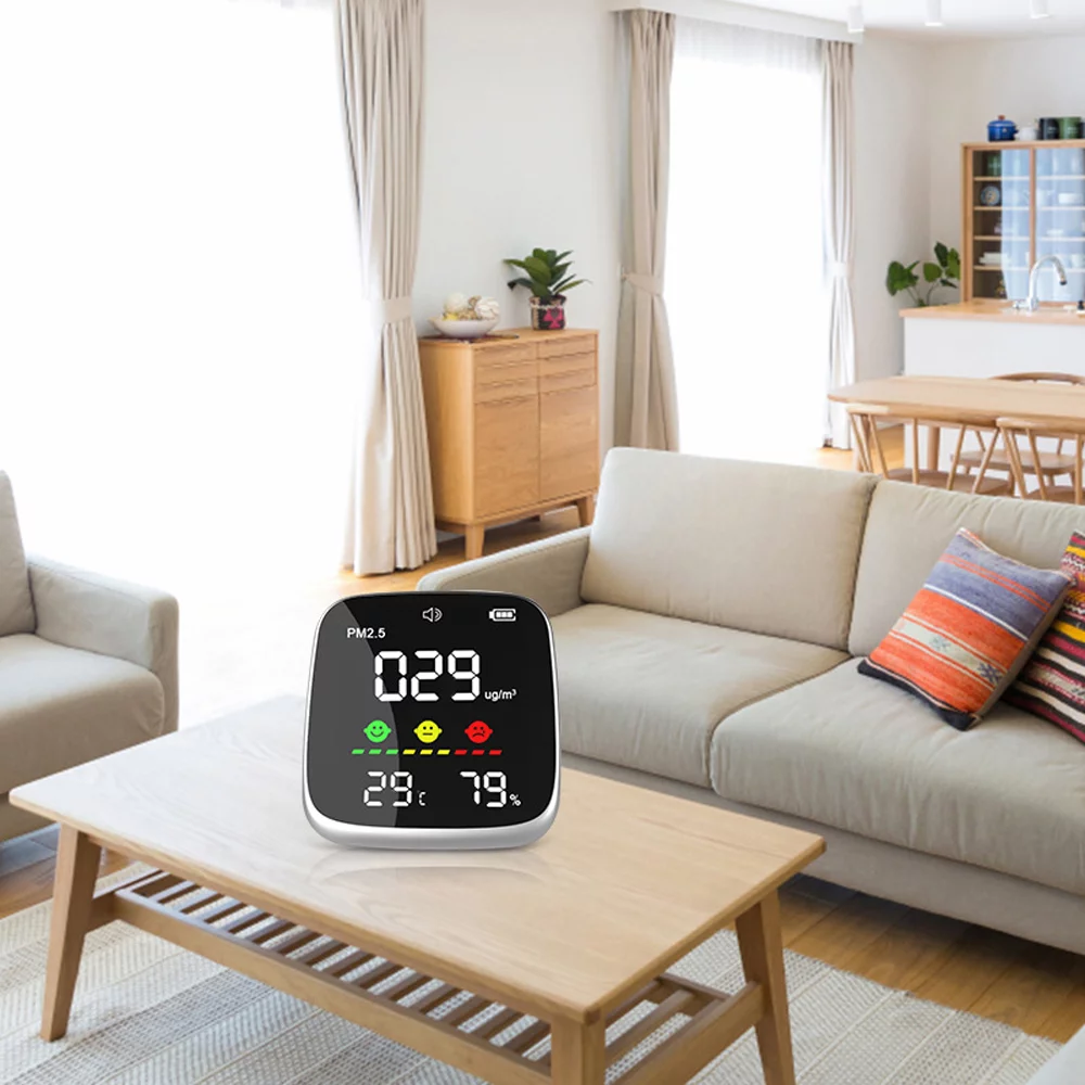 Arealer Portable USB Rechargeable PM2.5 Multifunctional Thermohygrometer Home Air Indoor Air Quality Analyzer Household Air Pollution Monitor