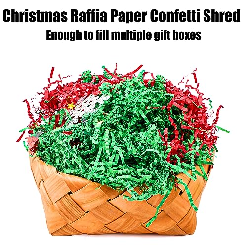 LOMIMOS 1LB Christmas Crinkle Cut Paper Shred Filler,Red Green Christmas Raffia Paper with Xmas Confetti Sprinkle for Gift Wrapping Craft Basket Stuffer Box Filler Party Decoration