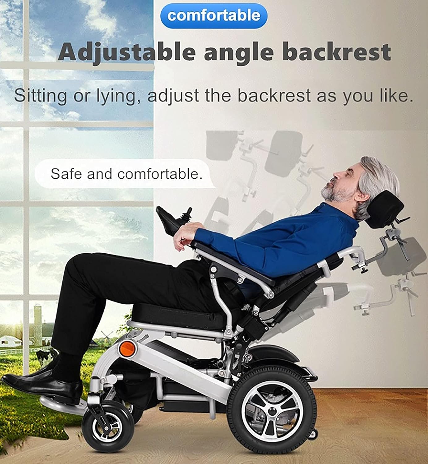 Deluxe Electric Wheelchair Motorized Foldable, Dual 500W Motors, All Terrain, Dual Battery Portable,Auto Adjusting Backrest Lightweight Reclining Electric Wheelchair