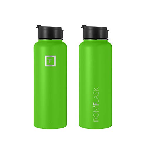 IRON °FLASK Camping & Hiking Hydration Flask with 3 Lids - Stainless Steel, Double Walled & Vacuum Insulated Water Bottle - Leak Proof & BPA Free (Midnight Black, Straw - 40 oz)