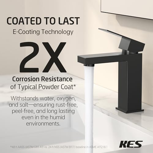 KES Vessel Sink Faucet, Black Bathroom Faucets, Tall Bathroom Faucets with Sink Drain with Overflow, L3156BLFF12-BK-C1