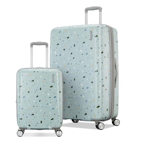 American Tourister Moonlight Hardside Expandable Luggage with Spinner Wheels, Blue Terazzo, 2-Piece Set (20/28)