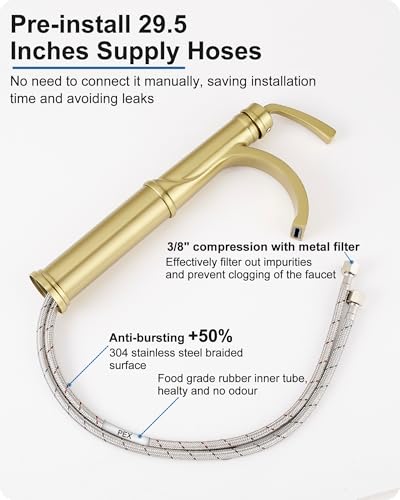 Vessel Sink Faucet, Oil Rubbed Bronze Waterfall Bathroom Sink Faucets, Brass Tall Bathroom Faucet Vanity Faucet 1 Hole Restroom Faucet Single Handle with Pop-up Drain Supply Hose