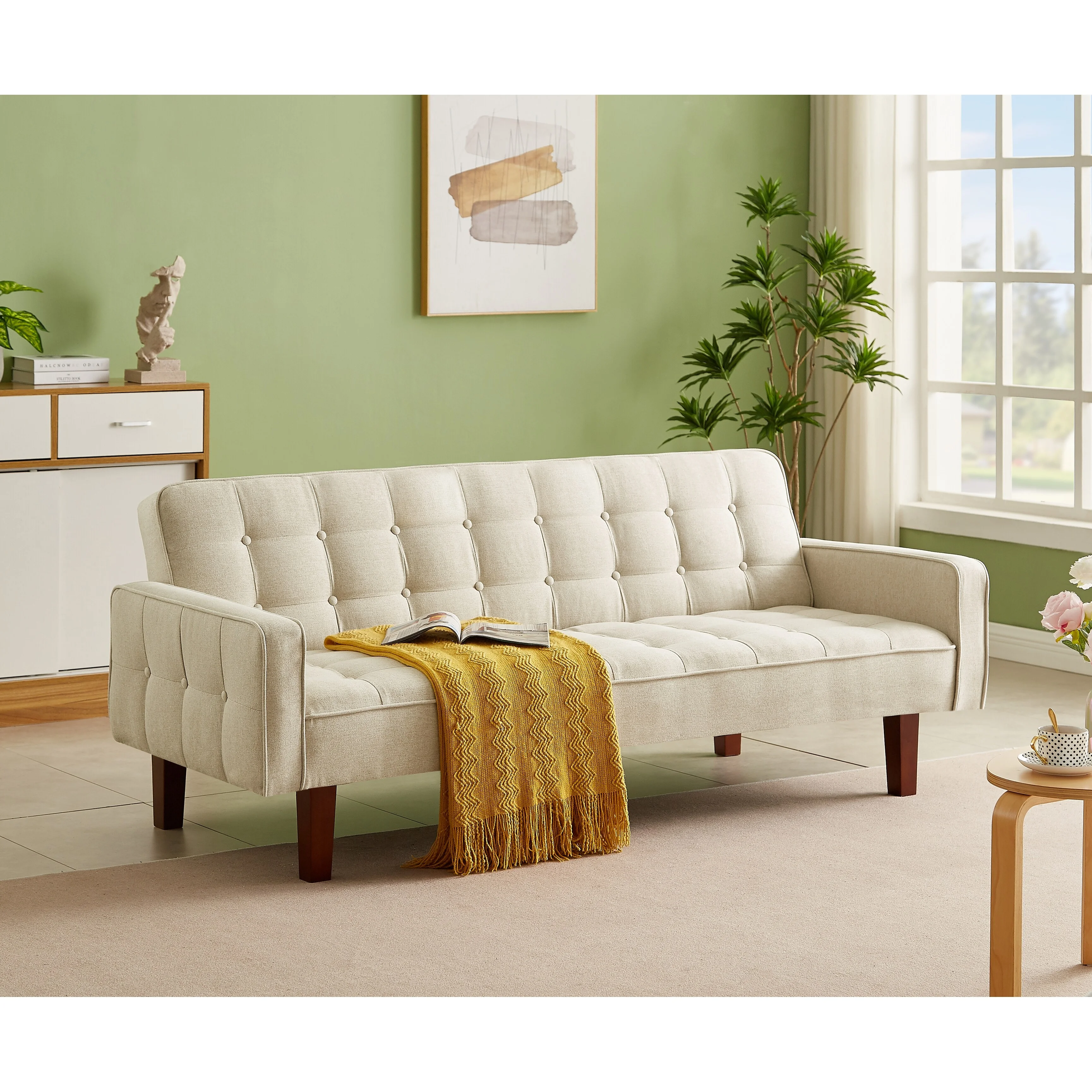 MILEMONT Sofa Couch for Living Room, Loveseat Sofa Futons for Small Space,Bedroom,Apartment,Studio Beige