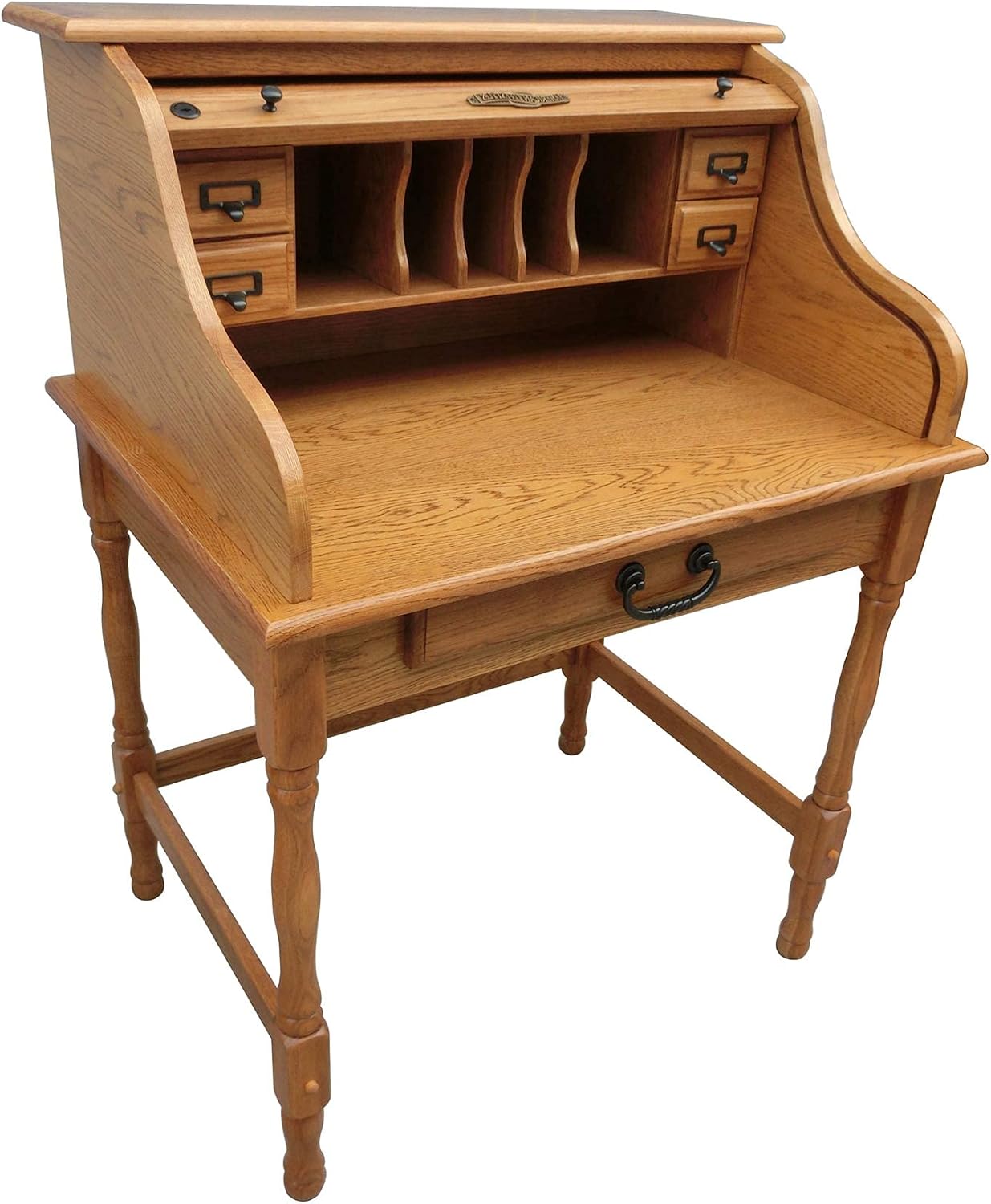 Mini Roll Top Desk Solid Oak Wood 32x 24x 44 Small Writing or Laptop Desk Harvest Finish Small Desk for Home Office, Kitchen, Bedroom, Living Room, Den Great Bill Paying Desk