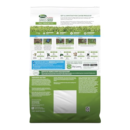 Scotts Turf Builder Grass Seed Tall Fescue Mix with Fertilizer and Soil Improver, Resists Harsh Conditions, 5.6 lbs.