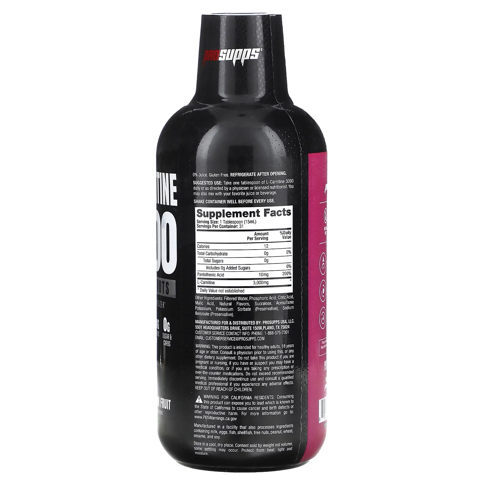 ProSupps L-Carnitine 3000, Liquid Shots, Dragon Fruit, 16 fl oz (473 ml)