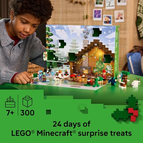 LEGO Minecraft Advent Calendar 2025 Building Toy - Kids Holiday Countdown Set for Boys & Girls, Ages 7+ - 24 Buildable Surprises & 8 Minifigures for Gamers - Collectible Gift for Christmas - 21280