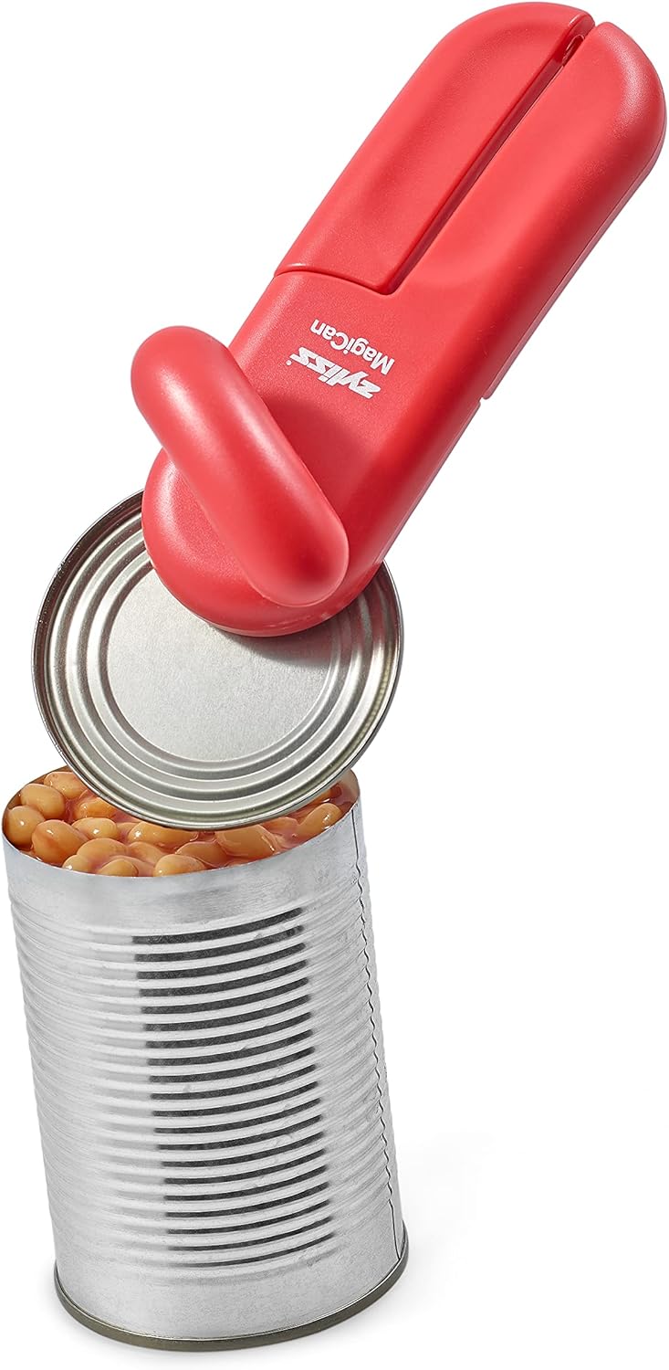Zyliss MagiCan Manual Can Opener with Lid Release - Heavy Duty Can Opener Kitchen Gadgets - Home Can Opener Manual- Easy to Use Hand Held Can Opener - Effortlessly Open Cans - Compact Design - Red