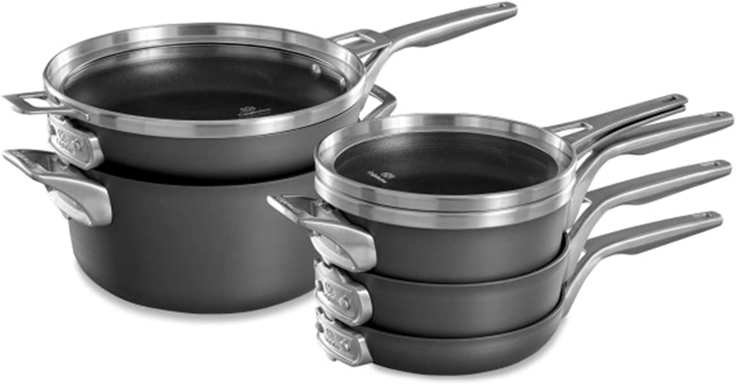 Calphalon Premier Space-Saving Stackable 8 Piece Pot and Pans Set, Hard-Anodized Nonstick Cookware w/MineralShield Technology, Dishwasher & Oven Safe