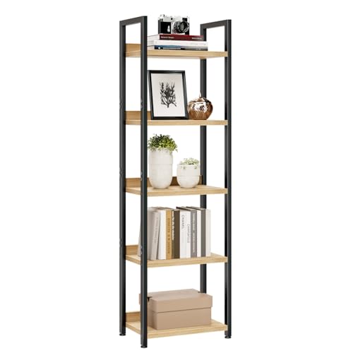 NUMENN Bookshelf, 5 Tier Bookshelves, Home Office Bookcase Shelf Storage Organizer, Free Standing Storage Shelving Unit for Bedroom, Living Room and Home Office, Black