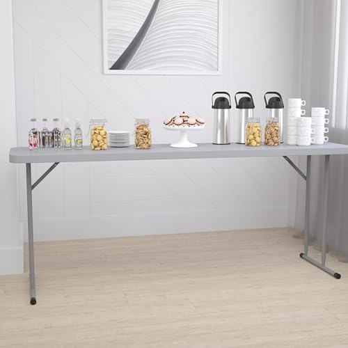 Flash Furniture Kathryn 6' Plastic Folding Training and Event Table, Rectangular Folding Training Table with 220-lb. Static Weight Capacity, White