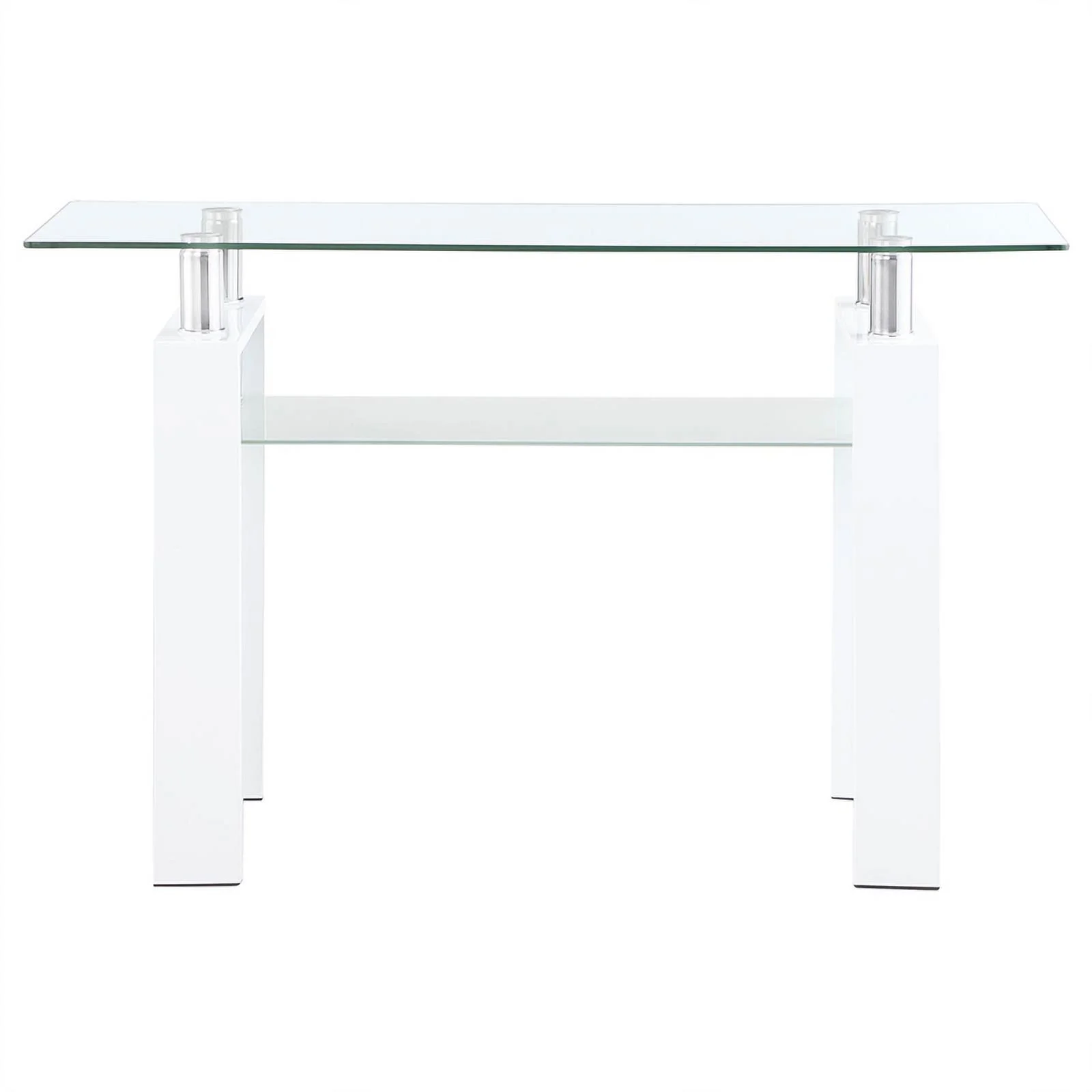 Pemberly Row Metal Rectangular Glass Top Sofa Table With Shelf White