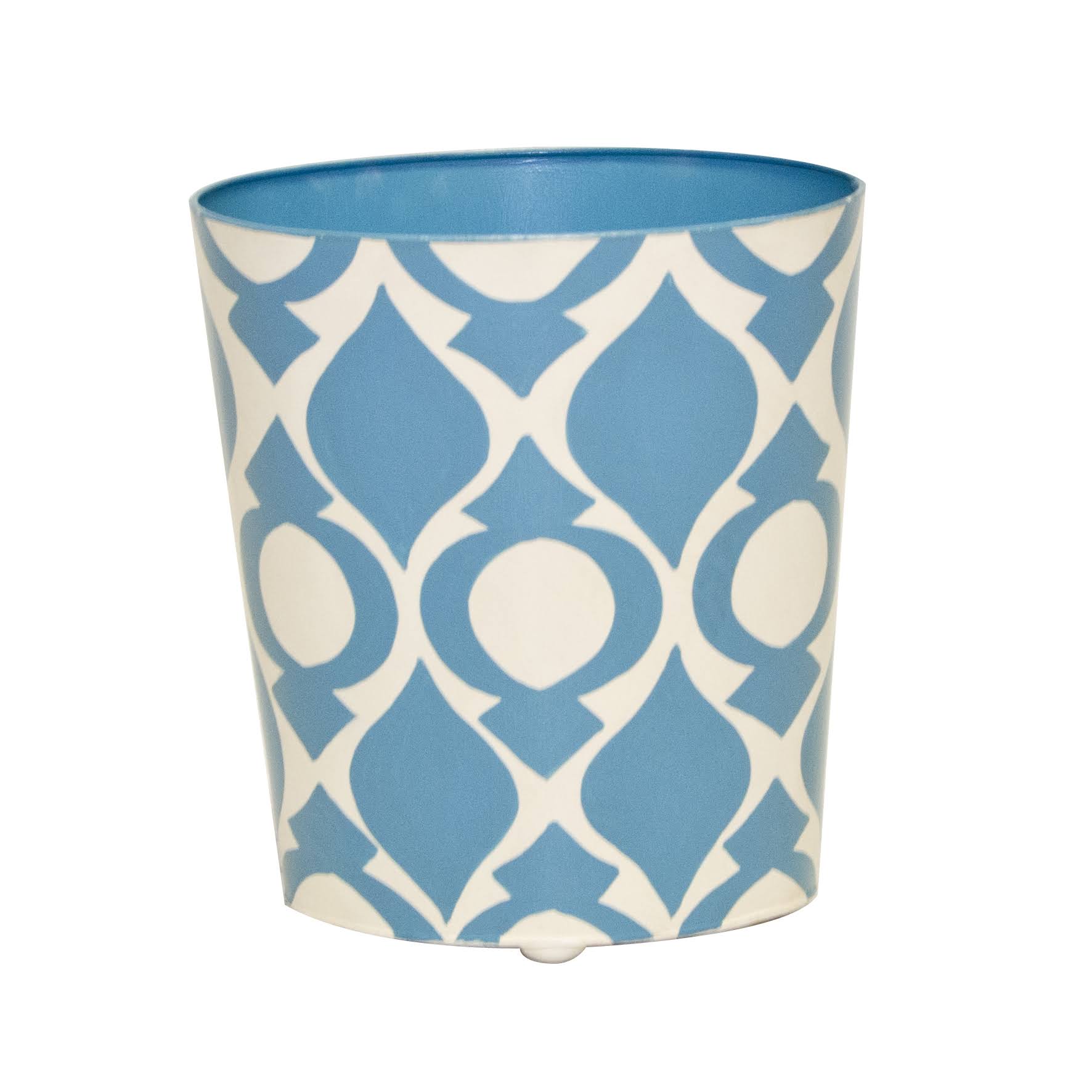 Worlds Away Oval Wastebasket Blue and Cream