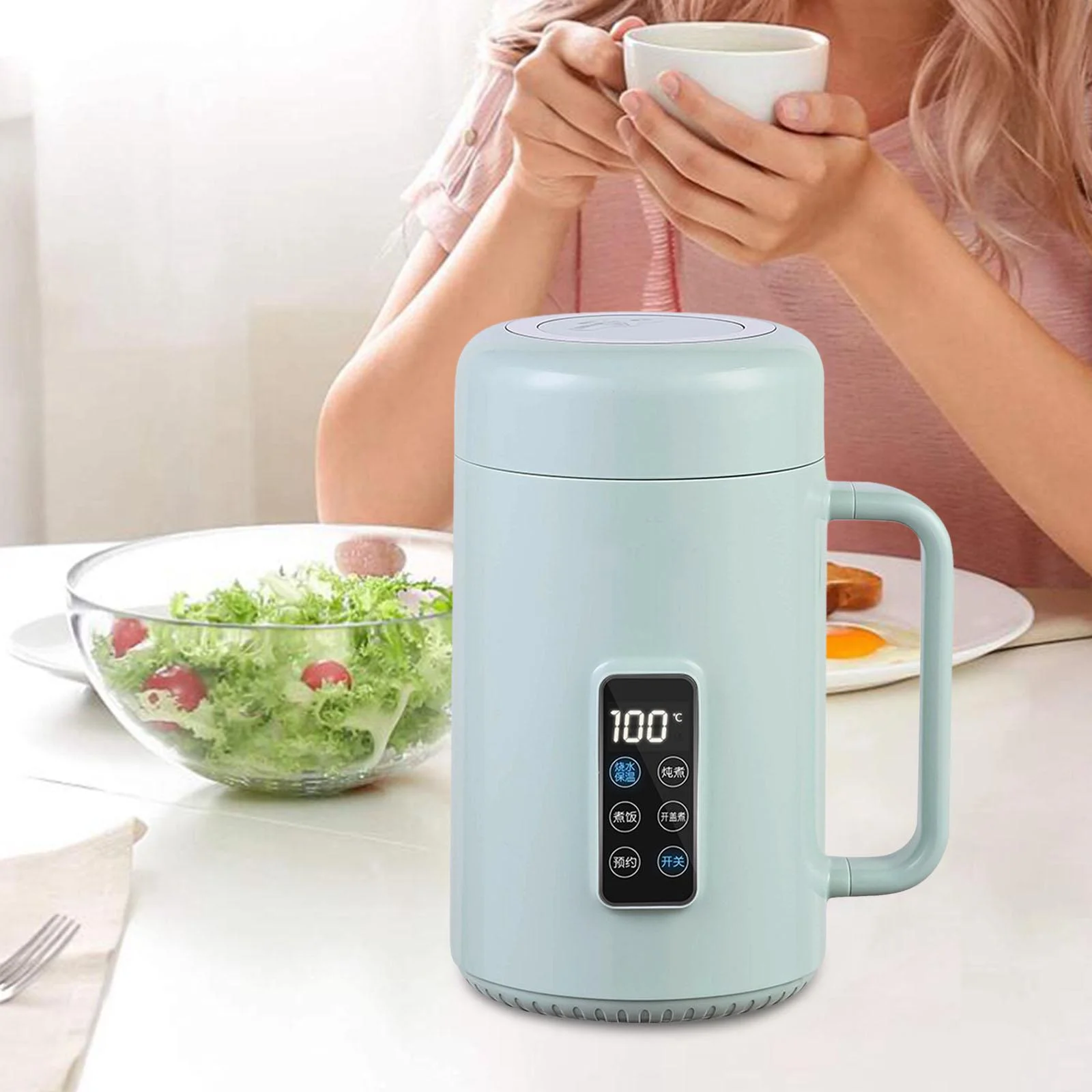 Tongina Electric Cooker Electric Stewpot Noodles Pasta Heater Cookware Soup Steamer Slow Cooking Pot for Kithcen Restaurant Soup Eggs Green