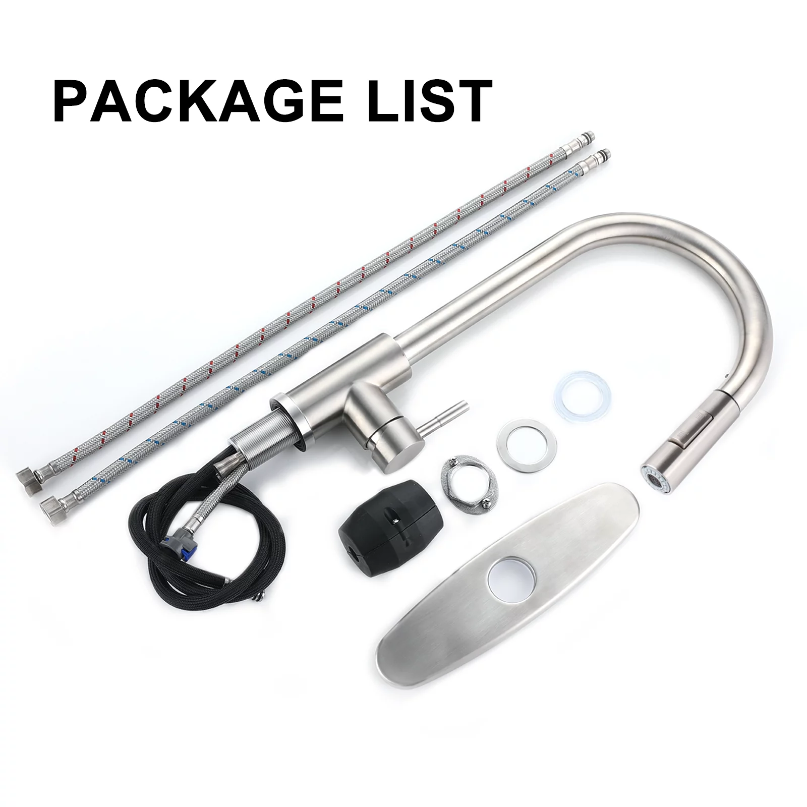 WYRAVIO Kitchen Faucet with Pull Down Sprayer, 304 Stainless Steel Kitchen Sink Faucets with Deck Plate, High Arc Single Handle