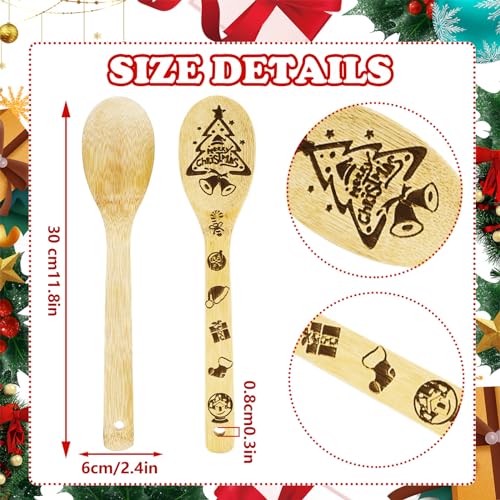 Whaline 12Pcs Christmas Wooden Spoons Set Santa Snowman Tree Wooden Spoons Xmas Natural Burned Cooking Utensil Spoon for Xmas Party Decoration Home Kitchen Supplies