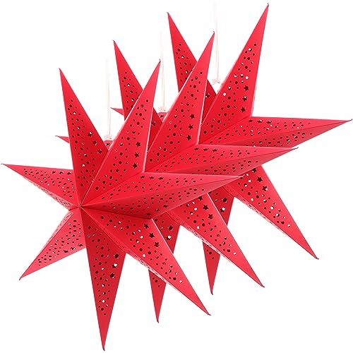 Paper Star Lantern 3PCS Christmas Hanging Stars Garland Large Hollow Out Xmas Tree Topper Foldable Lamp Shade New Year Wedding Party Holiday Birthday Dercoration for Indoor and Outdoor 20in (White)