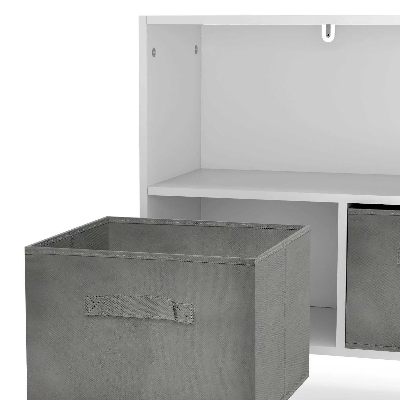 Modern and Minimalist Wooden Storage Cabinet with 3 Fabric Drawers for Living Room and Study, White Gray