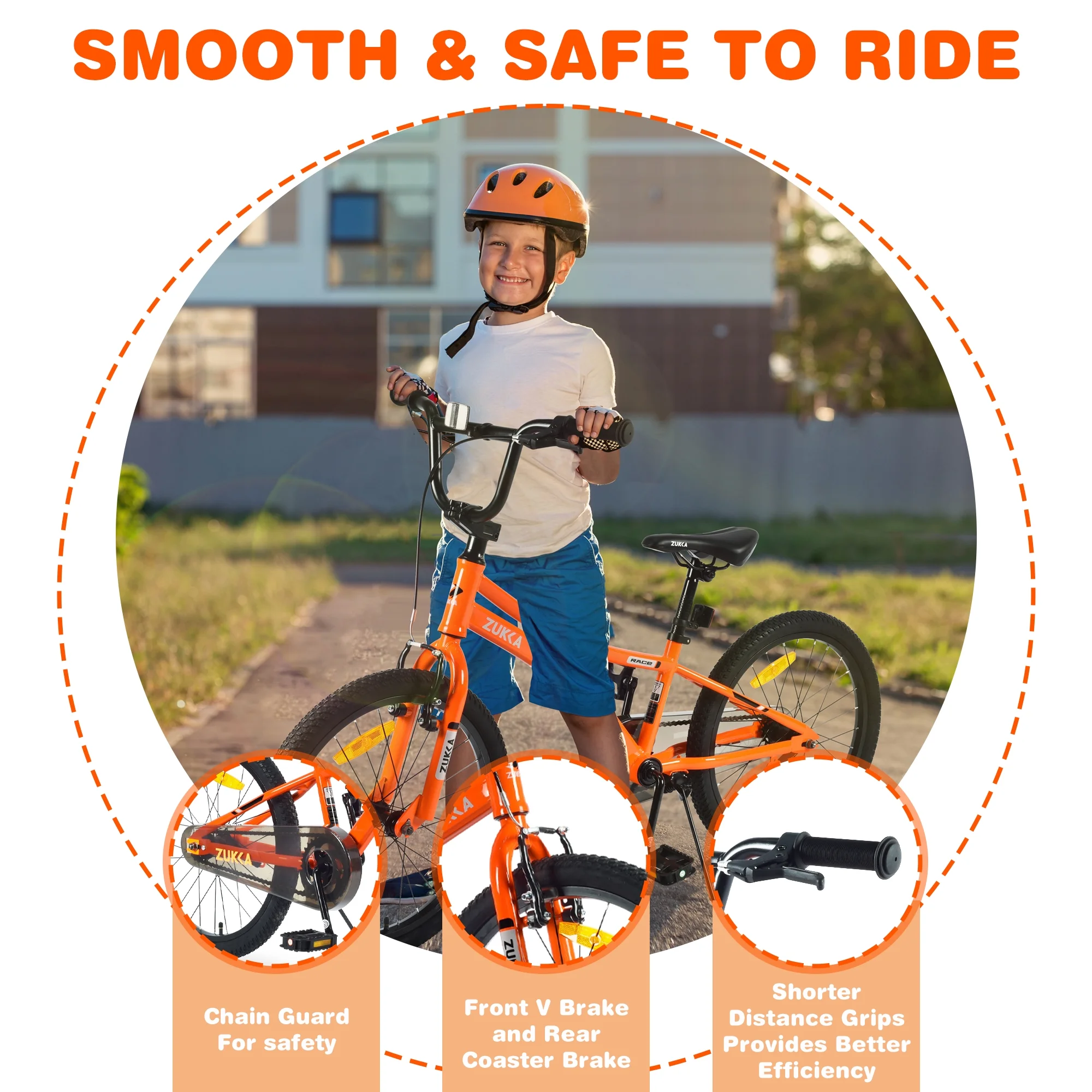 20 Inch Boys Bike, Kids' Bicycles for Kids Ages 7 - 10, Single Speed Boys Bikes with Steel Frame, Adjustable Seat Height, Orange