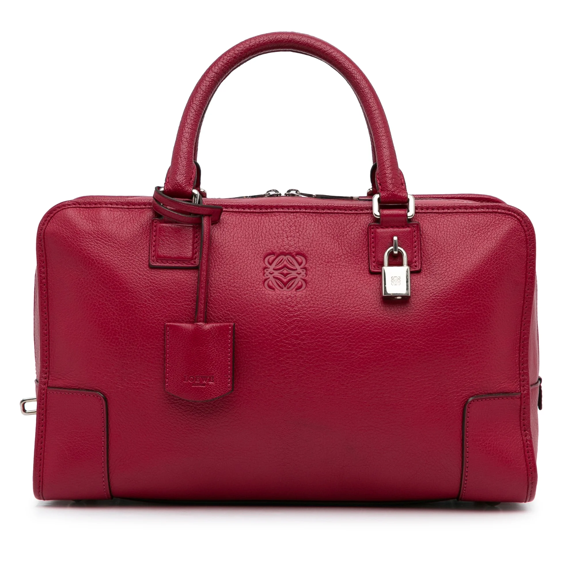 Pre-Owned Authenticated Loewe Amazona Handbag Calf Leather Red Top HandleBag Unisex (Good)