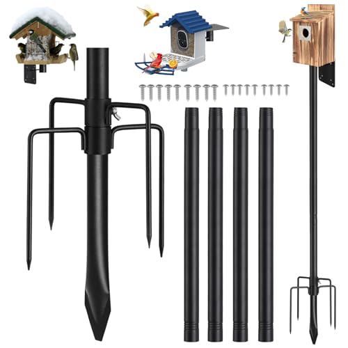 Bird Feeder Pole, 103 inch Bluebird House Pole for Outside Heavy Duty with 5 Prongs Base, Smart Bird Feeder Stand for Outdoor Wild Birds Watching, Birds Buddy Mounting Poles