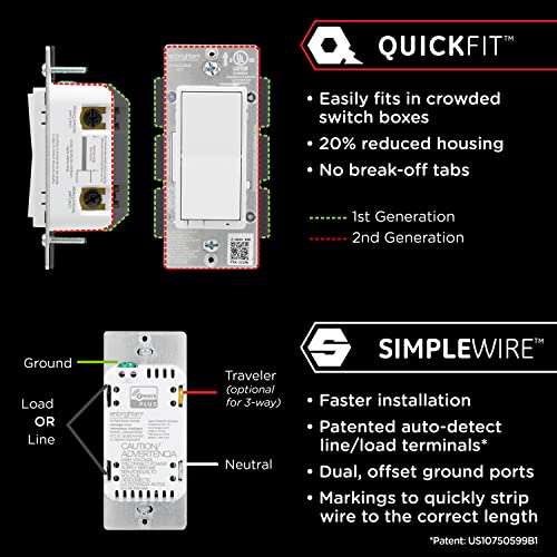 Enbrighten Z-Wave In-Wall Smart Light Switch with QuickFit and SimpleWire, Works with Google Assistant, Alexa, & SmartThings, Z-Wave Hub Required, Smart Home, 700 Series, 58433