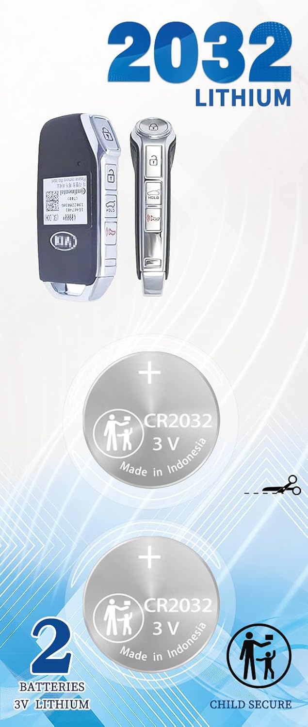 2Pack CR2032 Remote Key Fob Battery Replacement for Kia (2018-2022) Carnival Forte K5 K900 NIRO Seltos Sorento Soul Sportage Stringer Telluride EX LX S SX S X-Line GT-Line