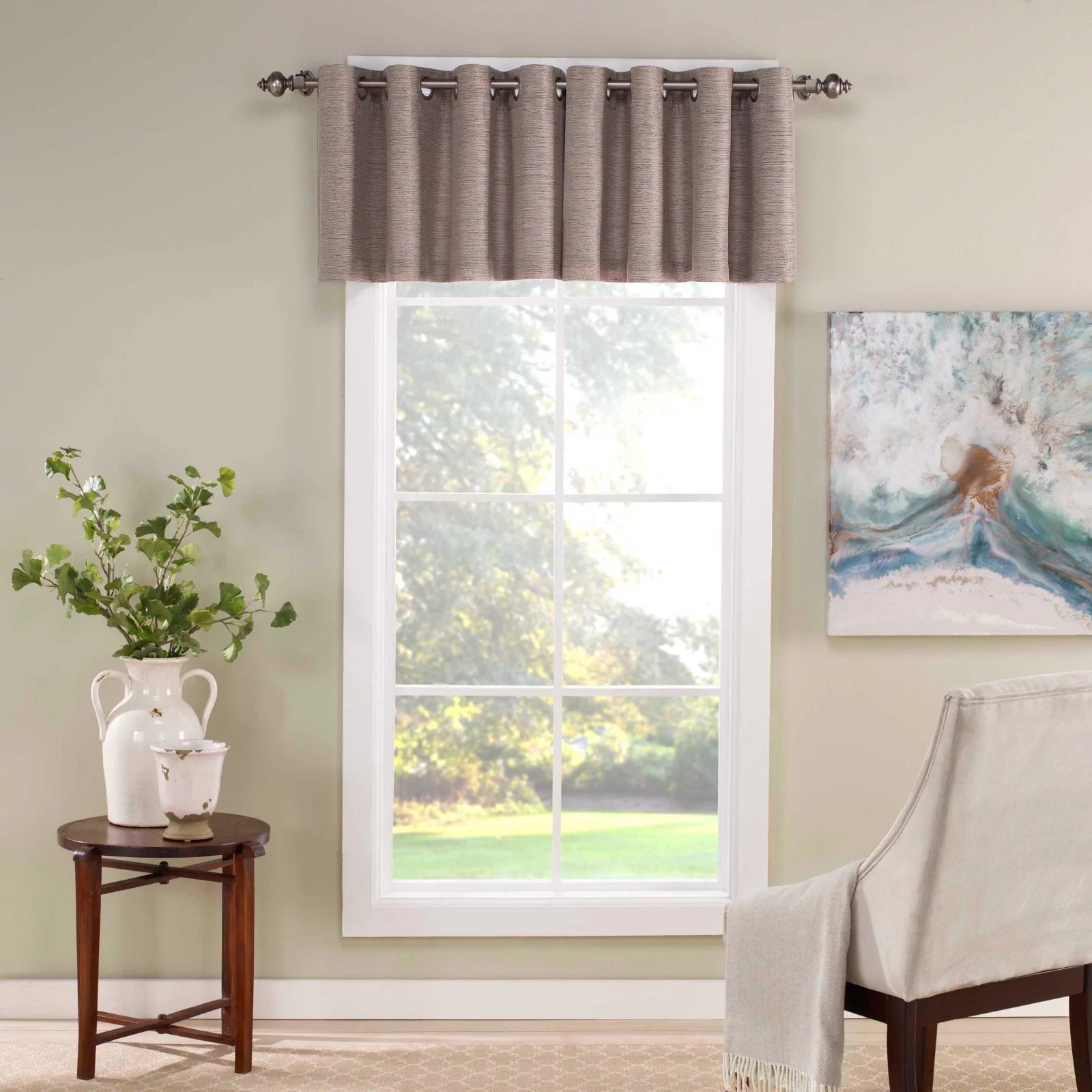 Eclipse Newport Thermalayer Solid Blackout Grommet Top Window Valance, Bay Leaf Beige, 52 x 18
