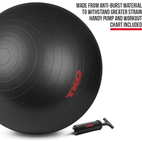 TKO Large Exercise Ball with Exercises & Pump - 65 or 74 cm Exercise Ball for Home Gym & Office Fitness - Professional-Grade Exercise Ball 65 or 75 cm for Stability, Balance & Core Strength