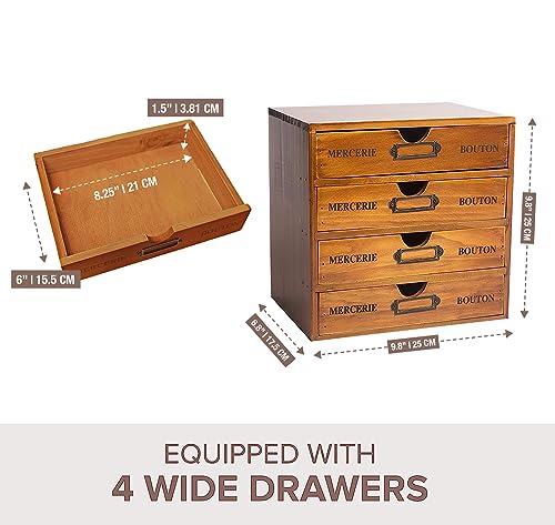 Vintage 5-Drawer Wooden Desk Organizer - Craft Storage Drawers - Rustic Shelf Drawer - Ideal Home Office Organizers and Accessories - Embroidery Floss - Apothecary Cabinet, Art Storage I Stackable