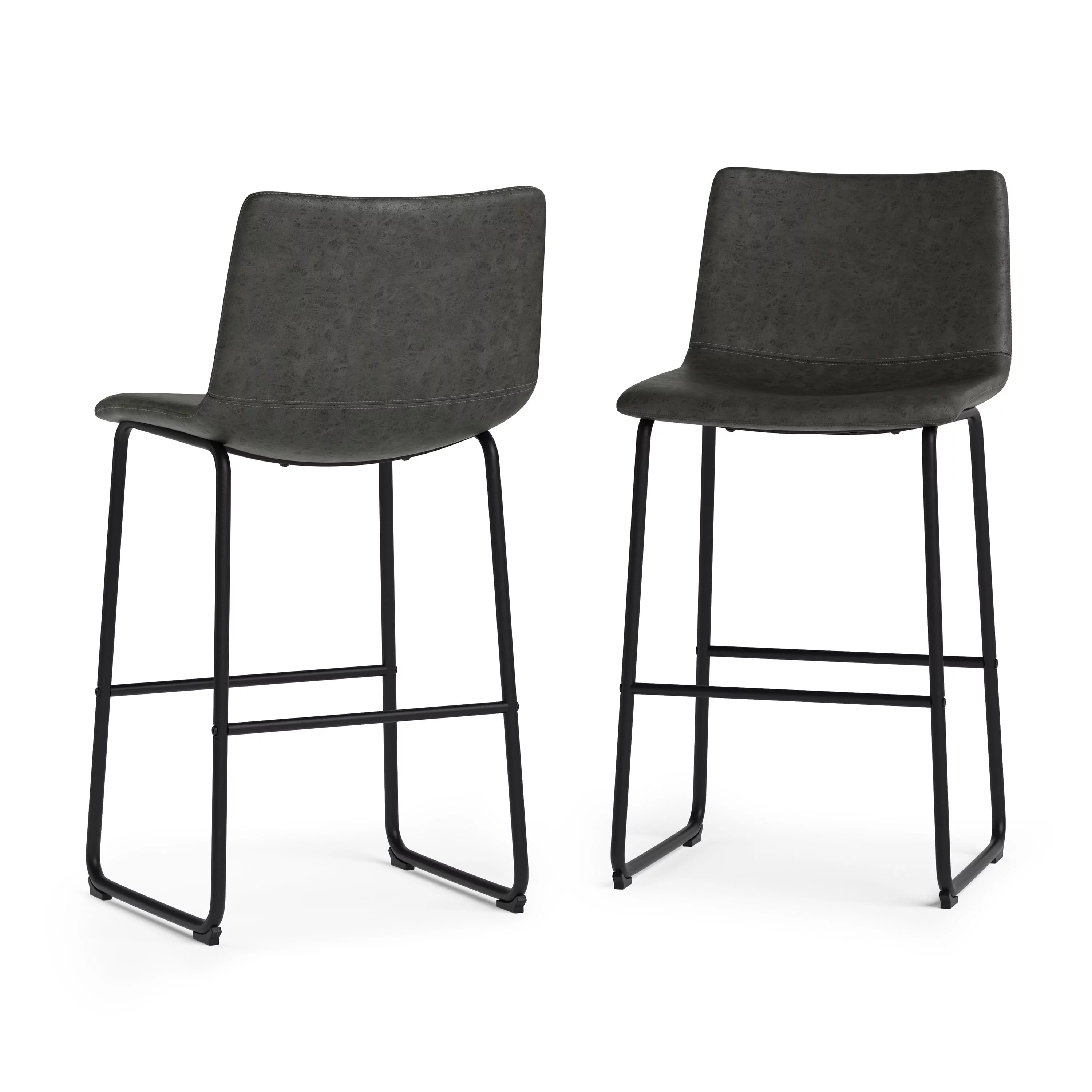 Simpli Home Warner Bar Stool (Set of 2) in Distressed Charcoal Grey Faux Leather