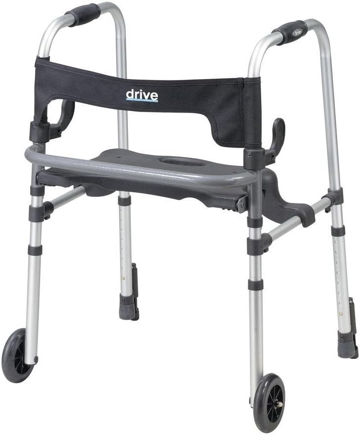 Drive Medical 10233 Clever Lite LS Adult Walker Rollator with Seat and Push Down Brakes, 300 lbs Weight Capacity, 5