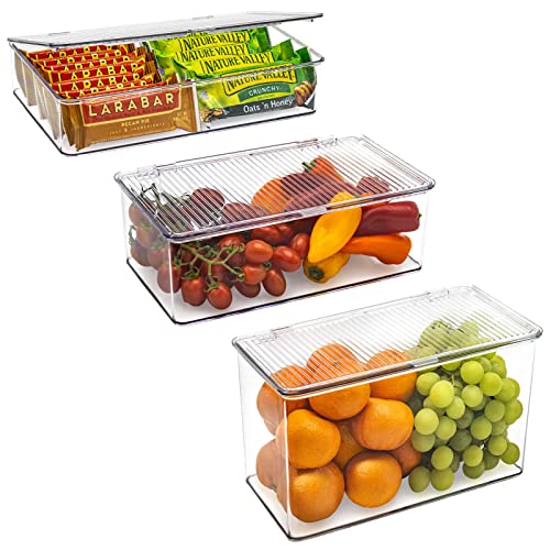 Sorbus 3 Pack Clear Plastic Storage Bins with Lids - Stackable Refrigerator Organizer - Pantry Organizer - Fridge Organization - Cabinet Organizers Containers Storage box for Kitchen (Sizes: L,M,S)