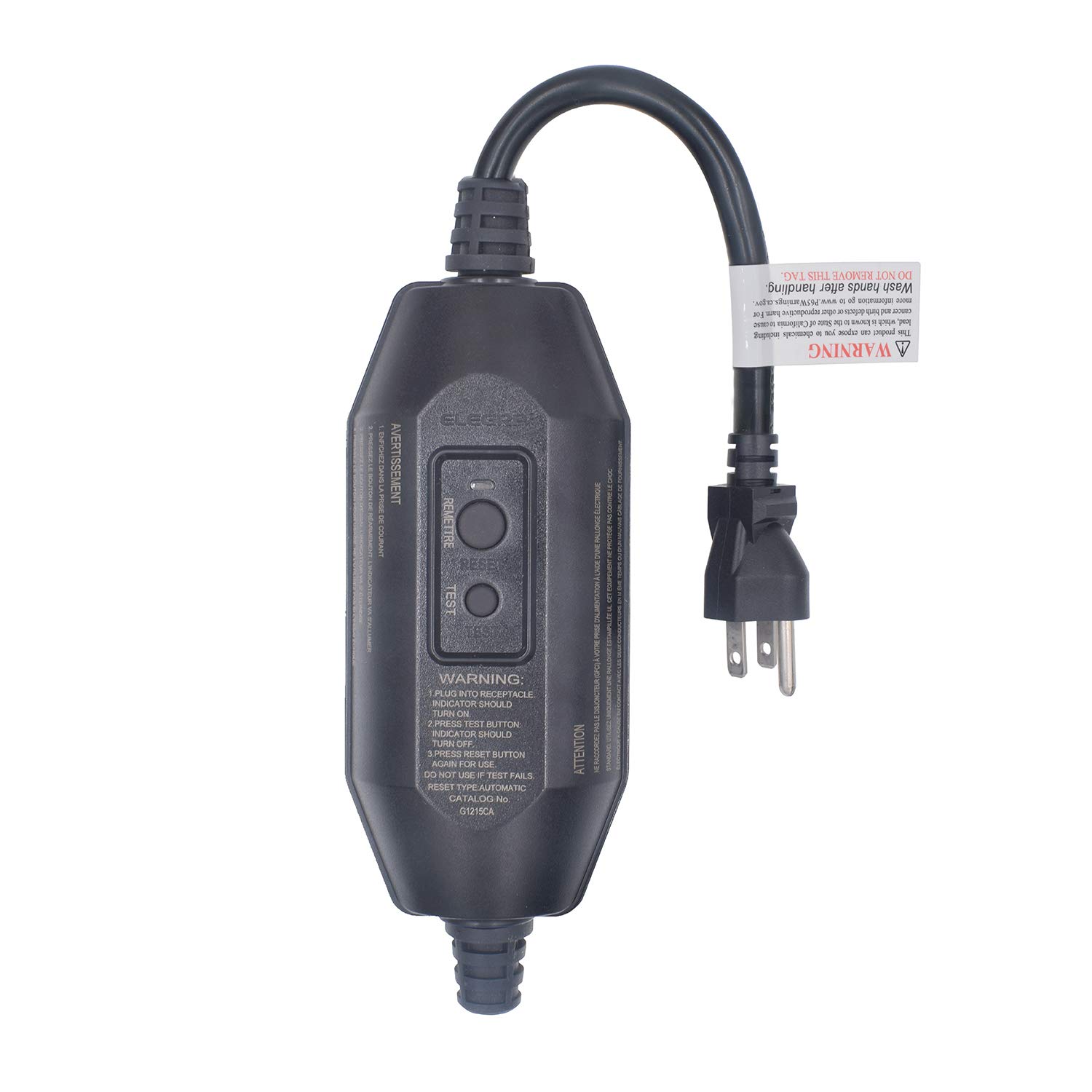 ELEGRP G1215CA G20CAR Patented Auto-Monitoring GFCI Replacement Plug Inline Assembly, Automatic Reset 15 Amp Grounded 3 Wires 3-Prongs for Power Tools, Lawn Equipment etc, UL Listed, 1 Pack, Black