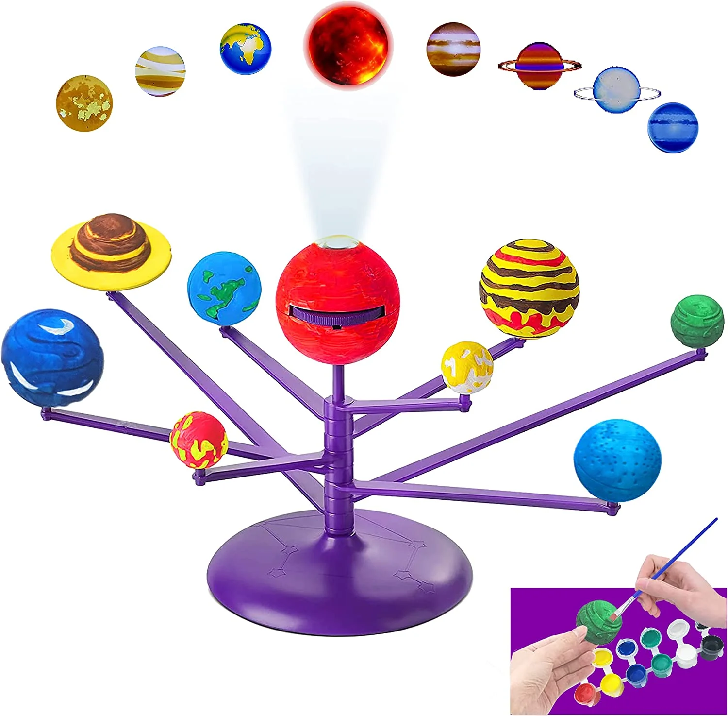 KUTOI Solar System Model Science Kit for Kids and Teens - STEM Science Project Kit with Planet Projector for Girls and Boys - DIY Space Planet Discovery Toy with Paint and Brushes