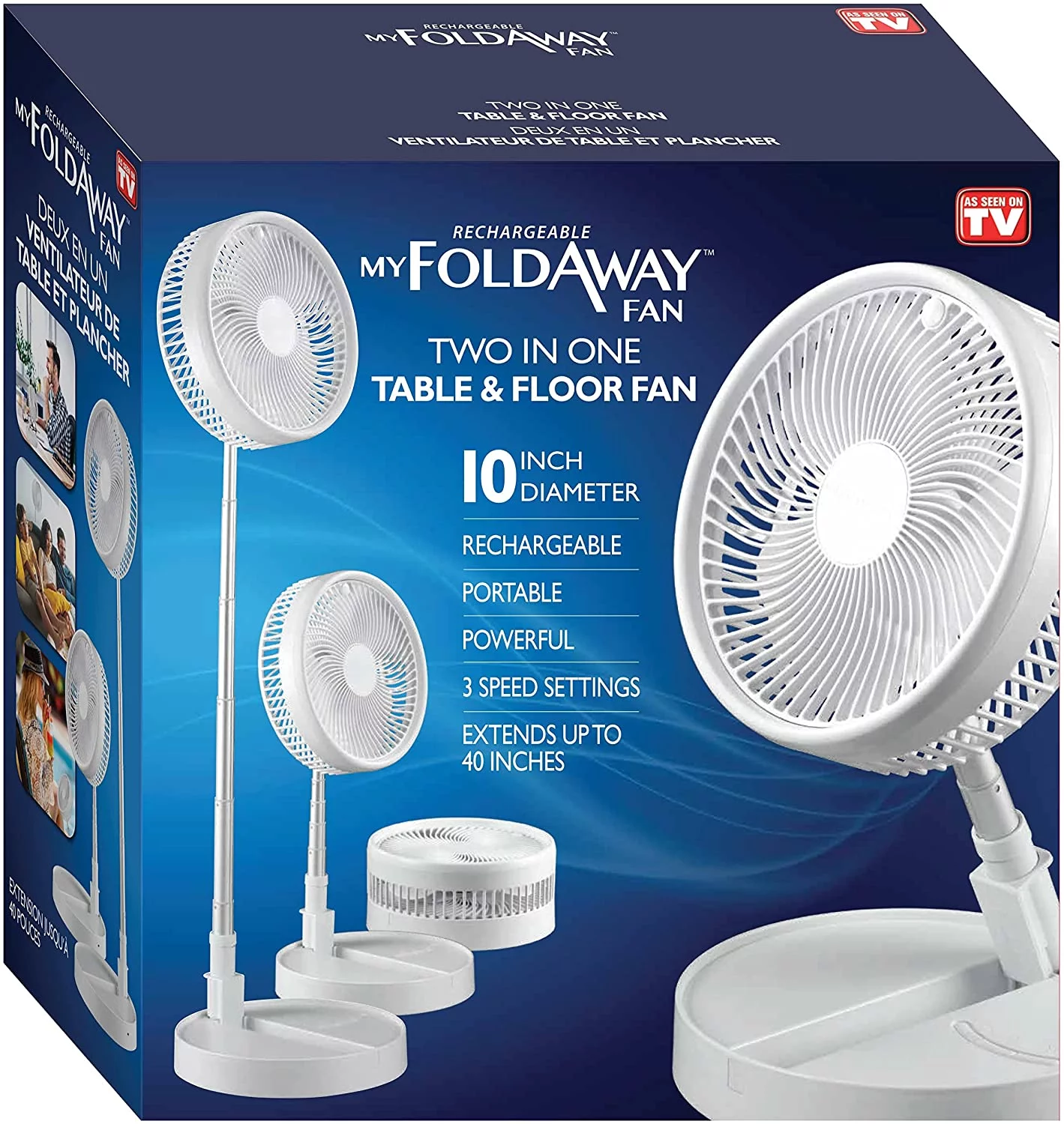 My Foldaway Fan, 2-in-1 Adjustable Height 40 in. Unique Foldable and Portable Rechargeable Floor and Table Fan 10