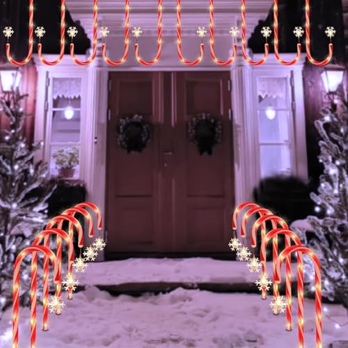 Solar Christmas Lights Outdoor Decorations, 10 Pack Solar Christmas Candy Cane Lights with Snowflake, Outdoor Waterproof Pathway Lights for Patio, Garden, Yard, Street, Park, Holiday